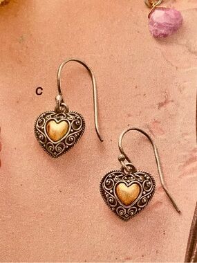 New! Sundance Two-Tone Heart Drop Earrings - Gold & Silver